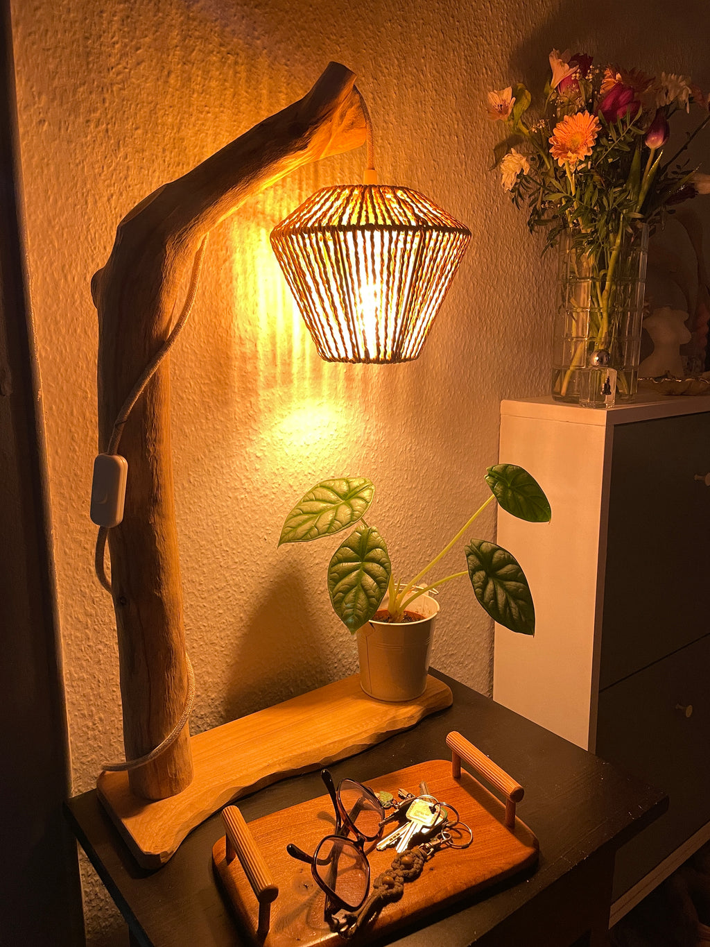 Lampe design bois flotté